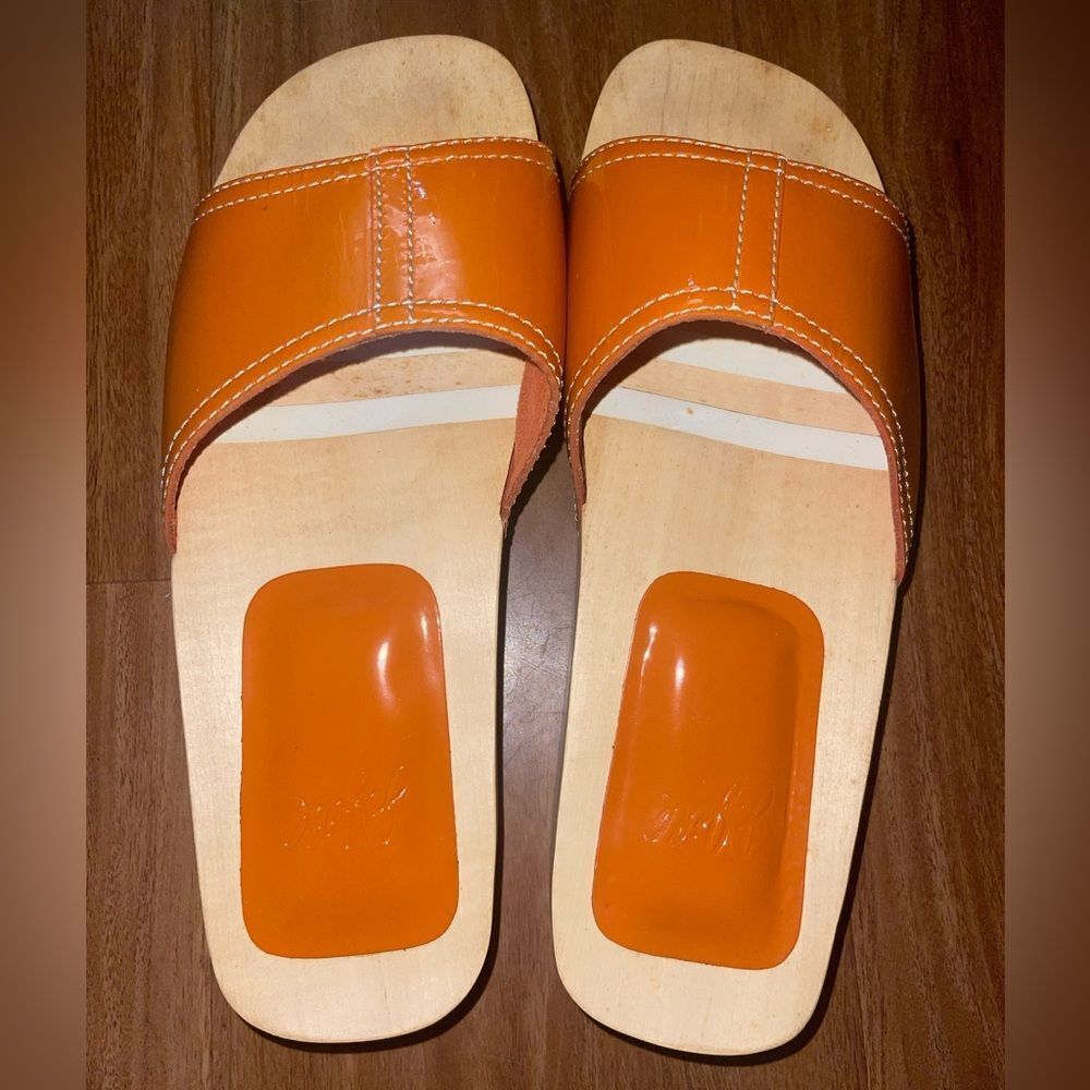 J Jill Women’s Orange Wooden Clog Slides Sandals Size 10M - Picture 3 of 4